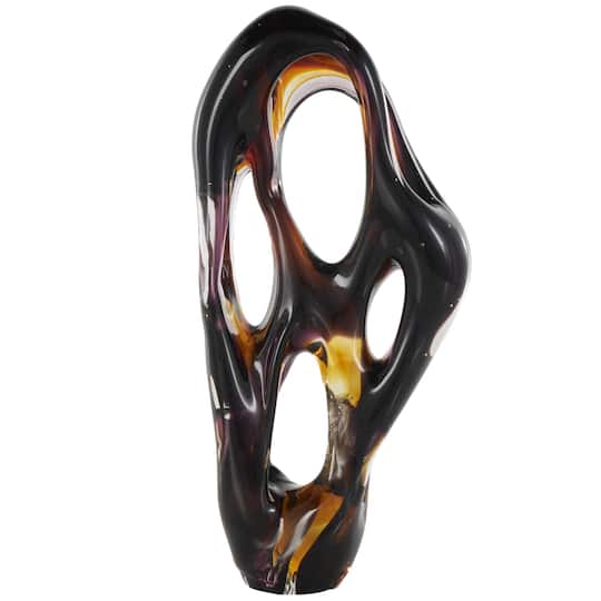 17" Black & Orange Glass Abstract Ombre Cutout Sculpture with Amber Accents